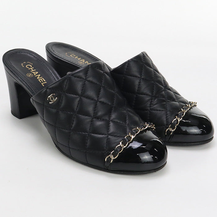 CHANEL G32682 Sandals Matrasse Chain Mule leather black Women