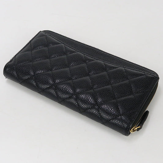 CHANEL Long Wallet Matrasse Long zip wallet Matt caviar skin black Women