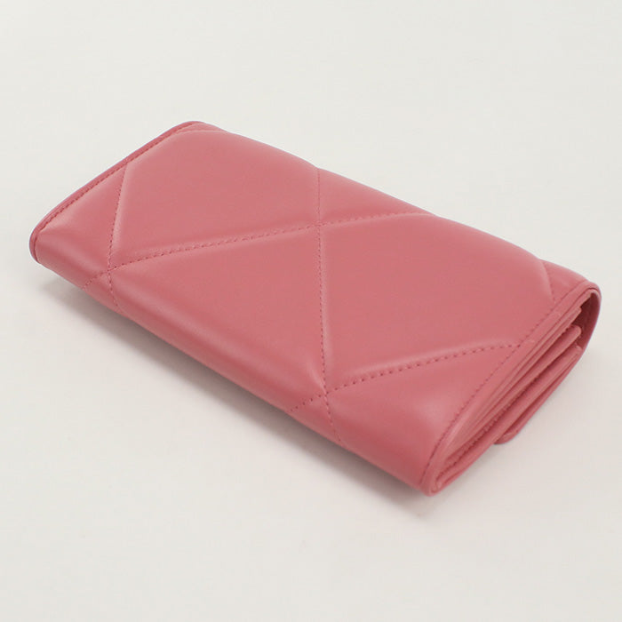 CHANEL Long wallet with double fold coin purse lambskin pink Women