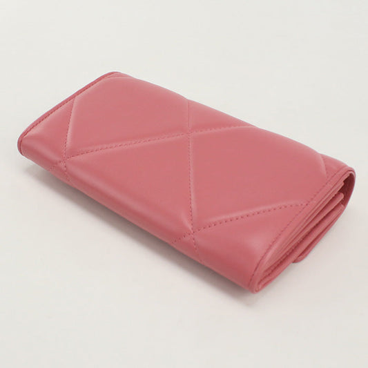 CHANEL Long wallet with double fold coin purse lambskin pink Women
