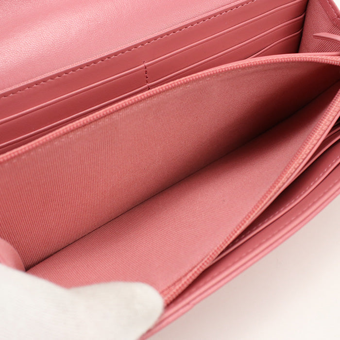 CHANEL Long wallet with double fold coin purse lambskin pink Women