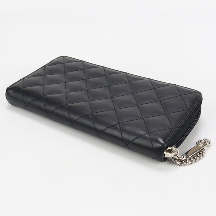 CHANEL A50078 Long Wallet Cambon line COCO Mark Large zip wallet Purse Calfskin,enamel black Women