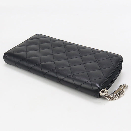 CHANEL A50078 Long Wallet Cambon line COCO Mark Large zip wallet Purse Calfskin,enamel black Women