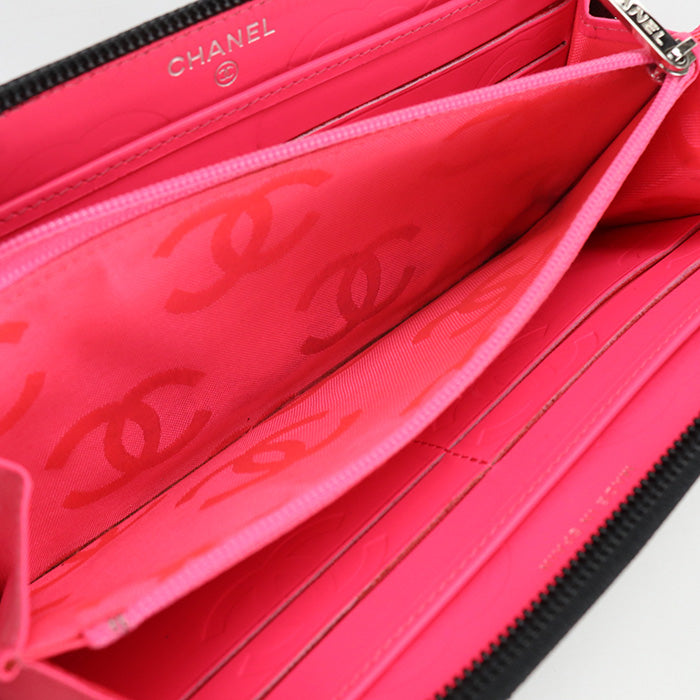 CHANEL A50078 Long Wallet Cambon line COCO Mark Large zip wallet Purse Calfskin,enamel black Women