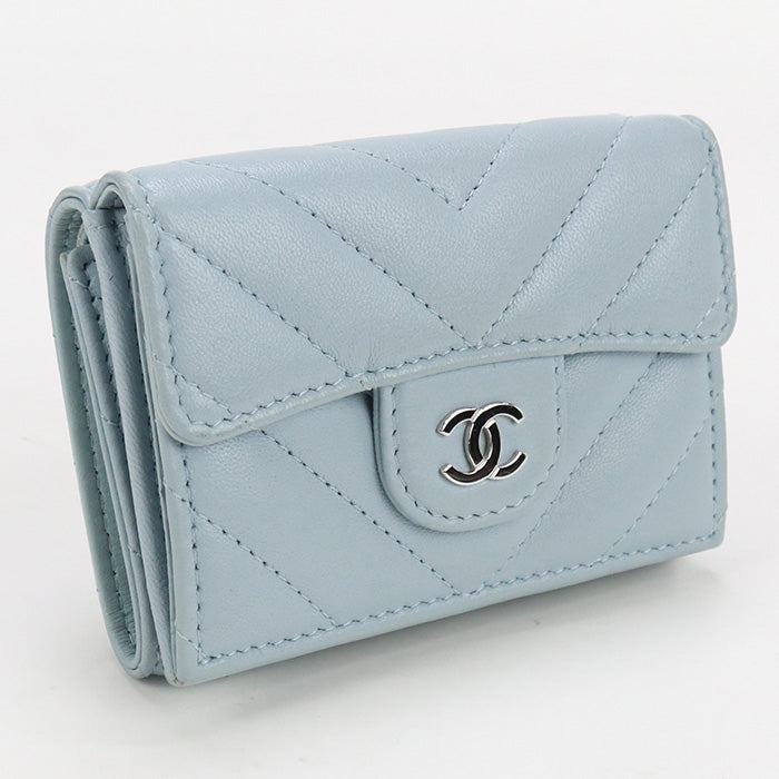 CHANEL AP0230 Tri-fold wallet V Stitch Classic Small flap wallet lambskin Light Blue Women