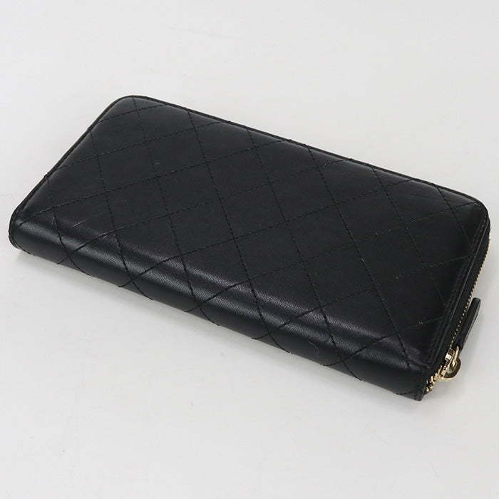 CHANEL A82126 Long Wallet Matrasse Double stitched zip wallet lambskin black Women
