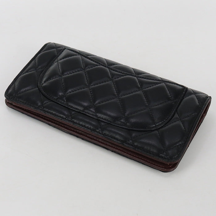 CHANEL A31509 Long Wallet Matelasse Timeless Classic Flap wallet Purse lambskin black Women