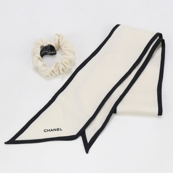 CHANEL CH81047 Shush Scarf and scrunchie set silk white Women