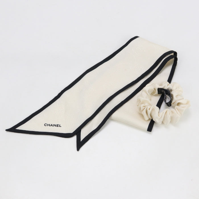 CHANEL CH81047 Shush Scarf and scrunchie set silk white Women