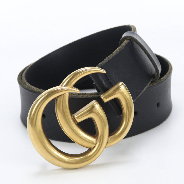 GUCCI 409416 CVE0T belt Double G Wide belt  leather/metal black gold mens