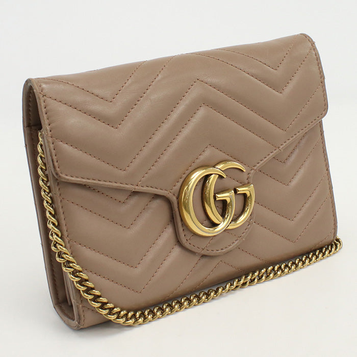 GUCCI 474575 Quilted mini GG Marmont Diagonal Shoulder Bag leather Beige Women