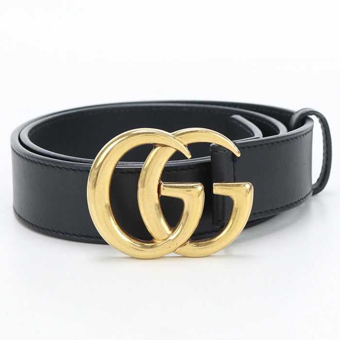 GUCCI 414516 AP00T 1000 Double G belt/Slim belt leather/metal black gold Women