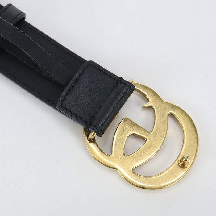 GUCCI 414516 AP00T 1000 Double G belt/Slim belt leather/metal black gold Women