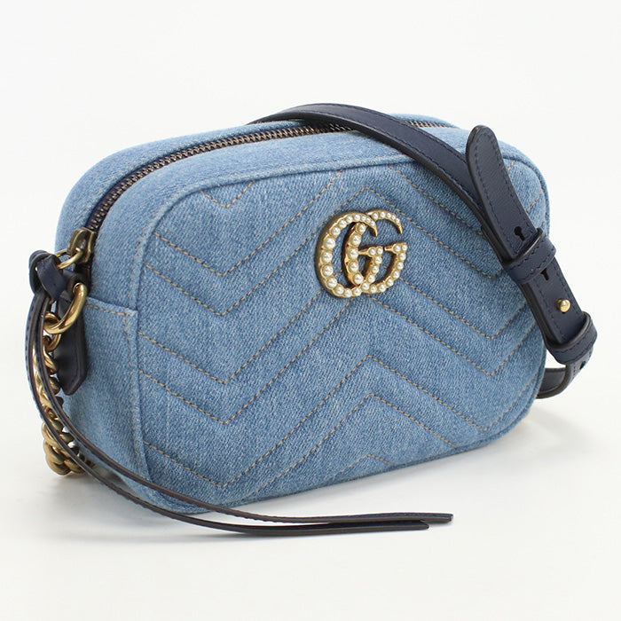 GUCCI 477895 Shoulder Bag GG Marmont Diagonal denim blue Women