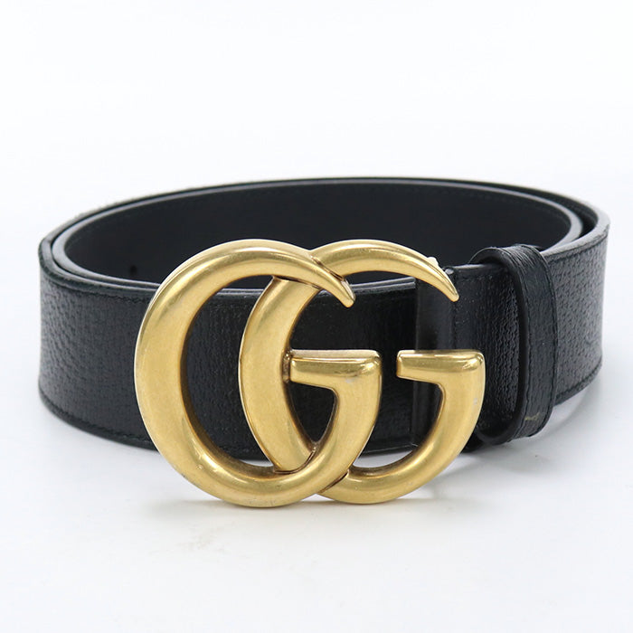 GUCCI 406831 DJ20T 1000 belt Double G Wide belt leather/metal black mens