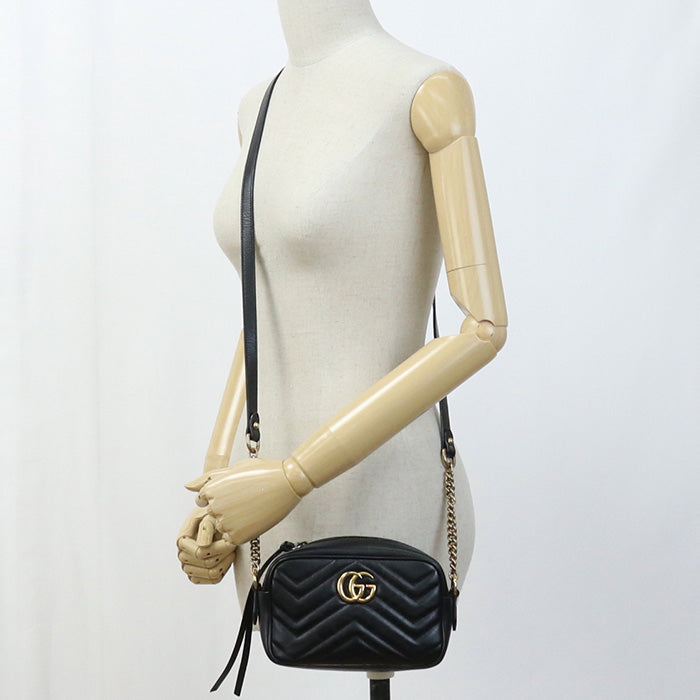 GUCCI 448065 DTD1T 1000 Quilted mini bag GG Marmont Diagonal shoulder leather Black Women