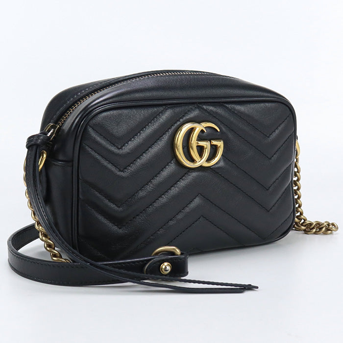 GUCCI 448065 DTD1T 1000 Quilted mini bag GG Marmont Diagonal shoulder leather Black Women