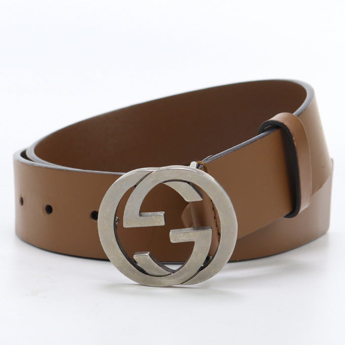 GUCCI 546389 BGH0N G belt Interlocking Wide belt leather/metal Brown unisex