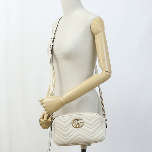 GUCCI 447632 Small Shoulder Bag GG Marmont Diagonal sling leather white Women