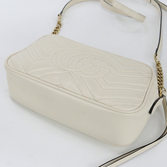 GUCCI 447632 Small Shoulder Bag GG Marmont Diagonal sling leather white Women