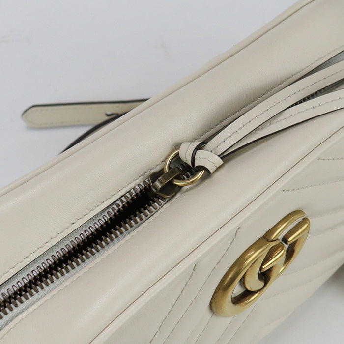 GUCCI 447632 Small Shoulder Bag GG Marmont Diagonal sling leather white Women