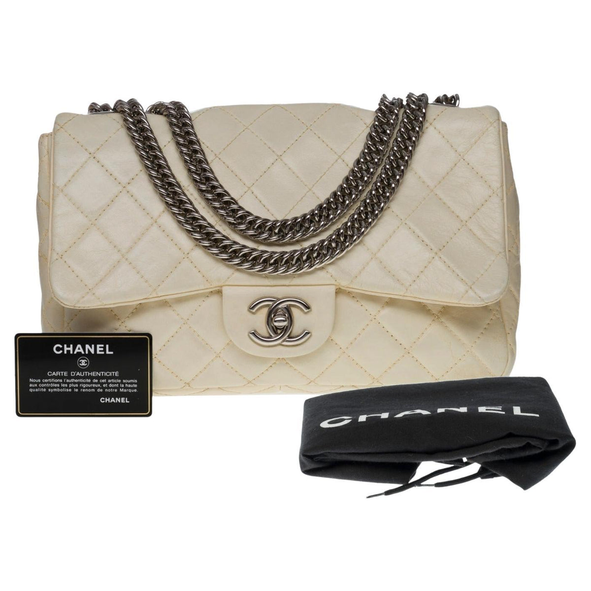 CHANEL Timeless/Classique Jumbo Flap bag handbag in ecru quilted lambskin, SHW