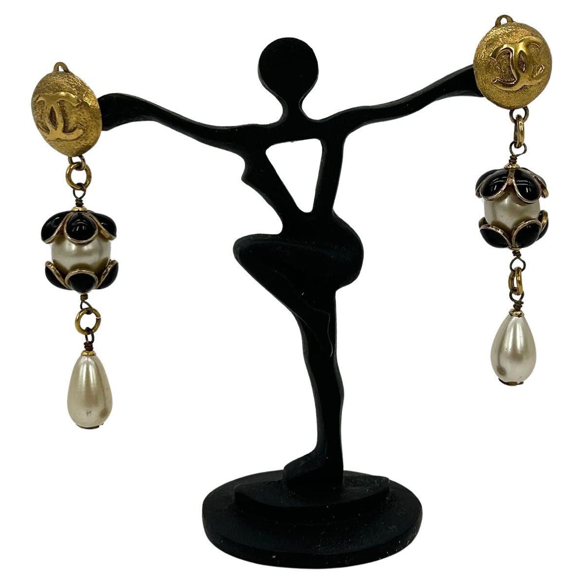 Top Quality Chanel Gold Enamel Pearl Teardrop Earrings