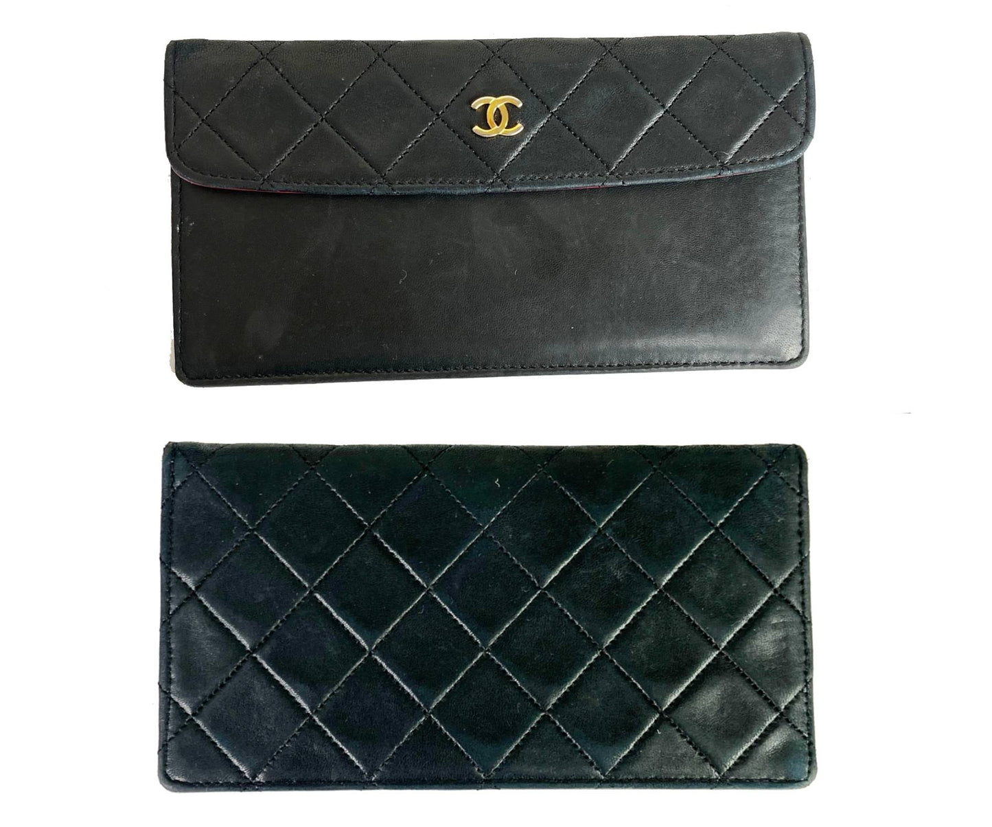 CHANEL Vintage RARE Classic Flap Black Wallet Shoulder Bag Set