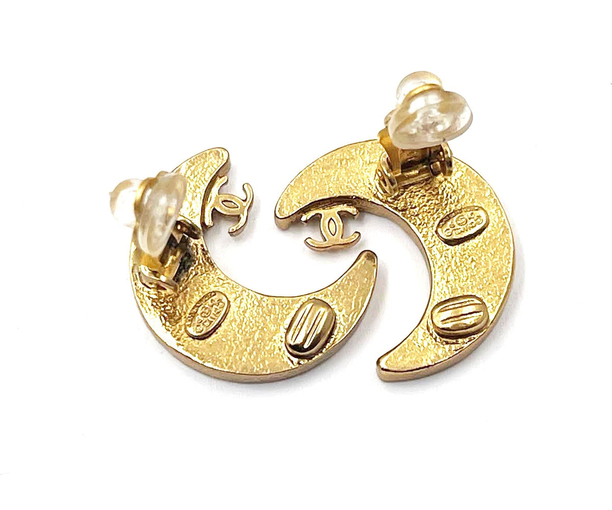 Top Quality Chanel Gold CC Moon Crystal Clip on Earrings