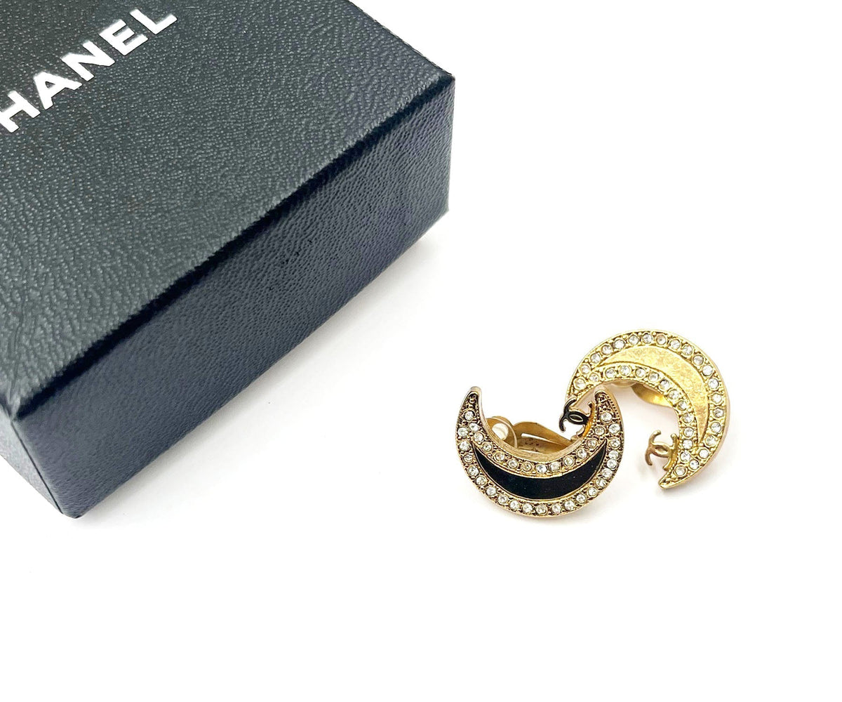 Top Quality Chanel Gold CC Moon Crystal Clip on Earrings