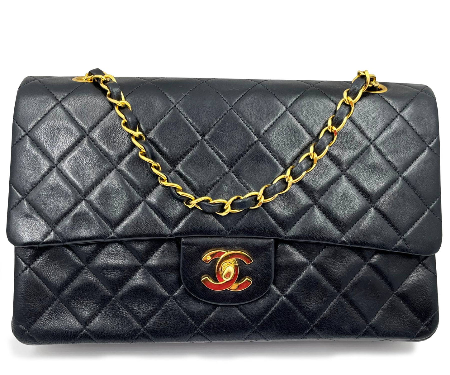 CHANEL Vintage Classic Timeless Double Flap Lambskin 10" Shoulder Bag