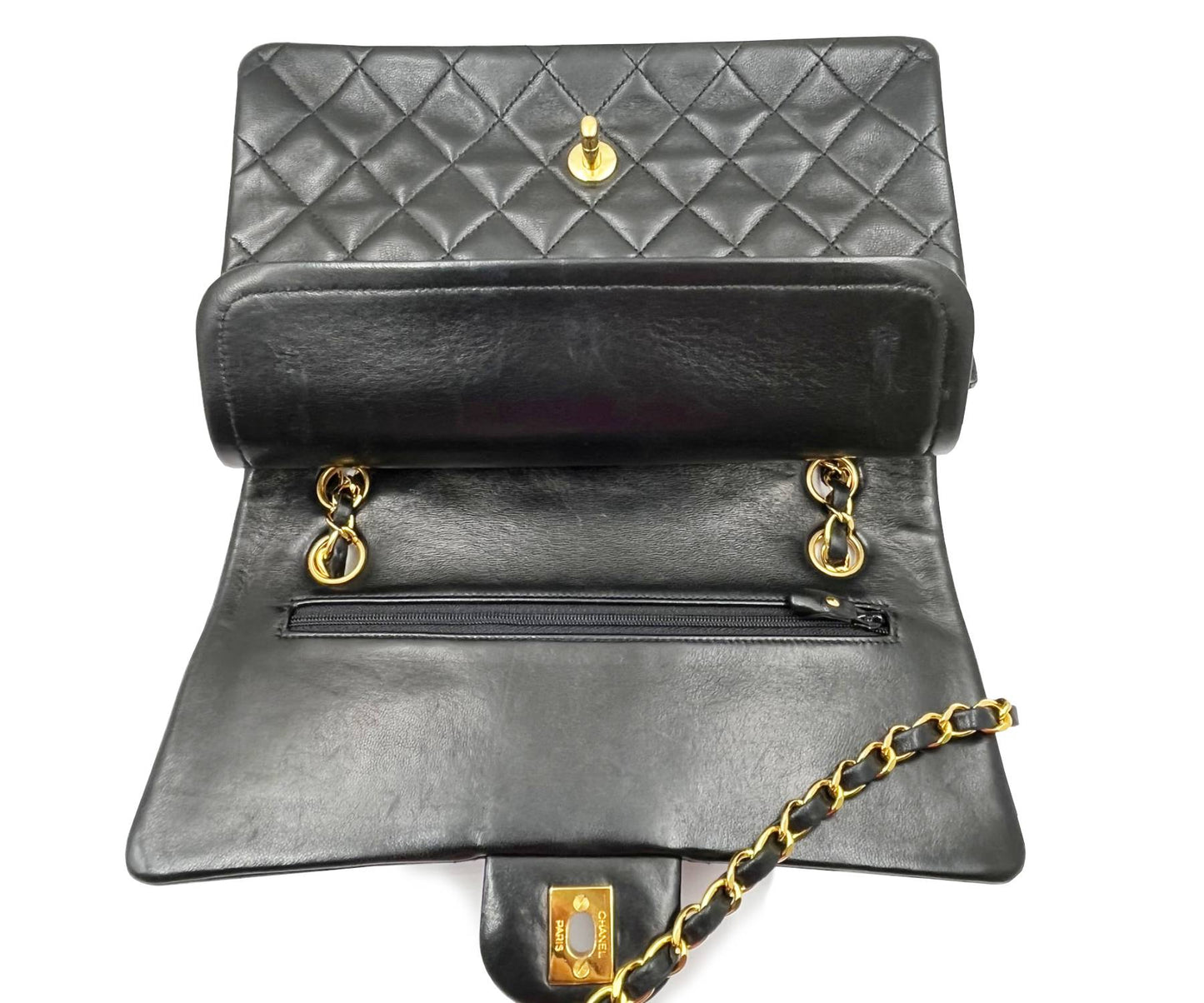 CHANEL Vintage Classic Timeless Double Flap Lambskin 10" Shoulder Bag
