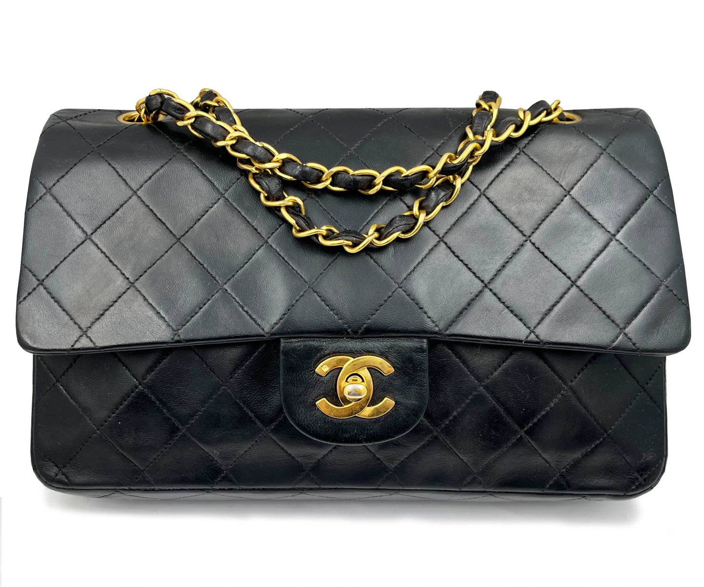 CHANEL Vintage Classic Timeless Double Flap Lambskin 10" Shoulder Bag