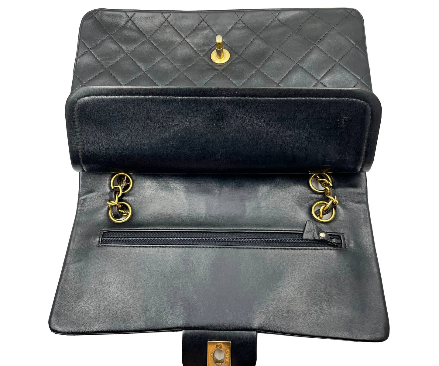 CHANEL Vintage Classic Timeless Double Flap Lambskin 10" Shoulder Bag