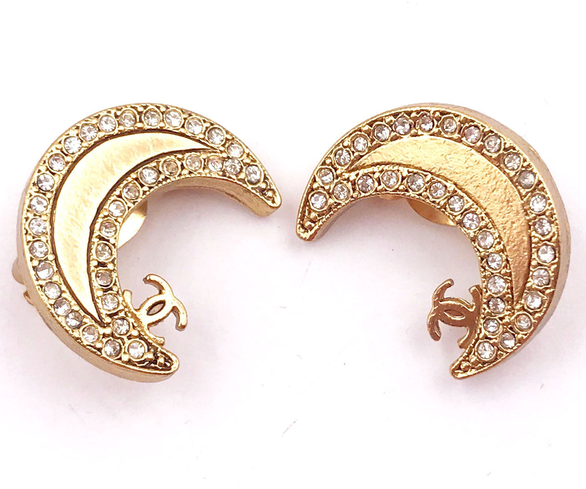 Top Quality Chanel Gold CC Moon Crystal Clip on Earrings
