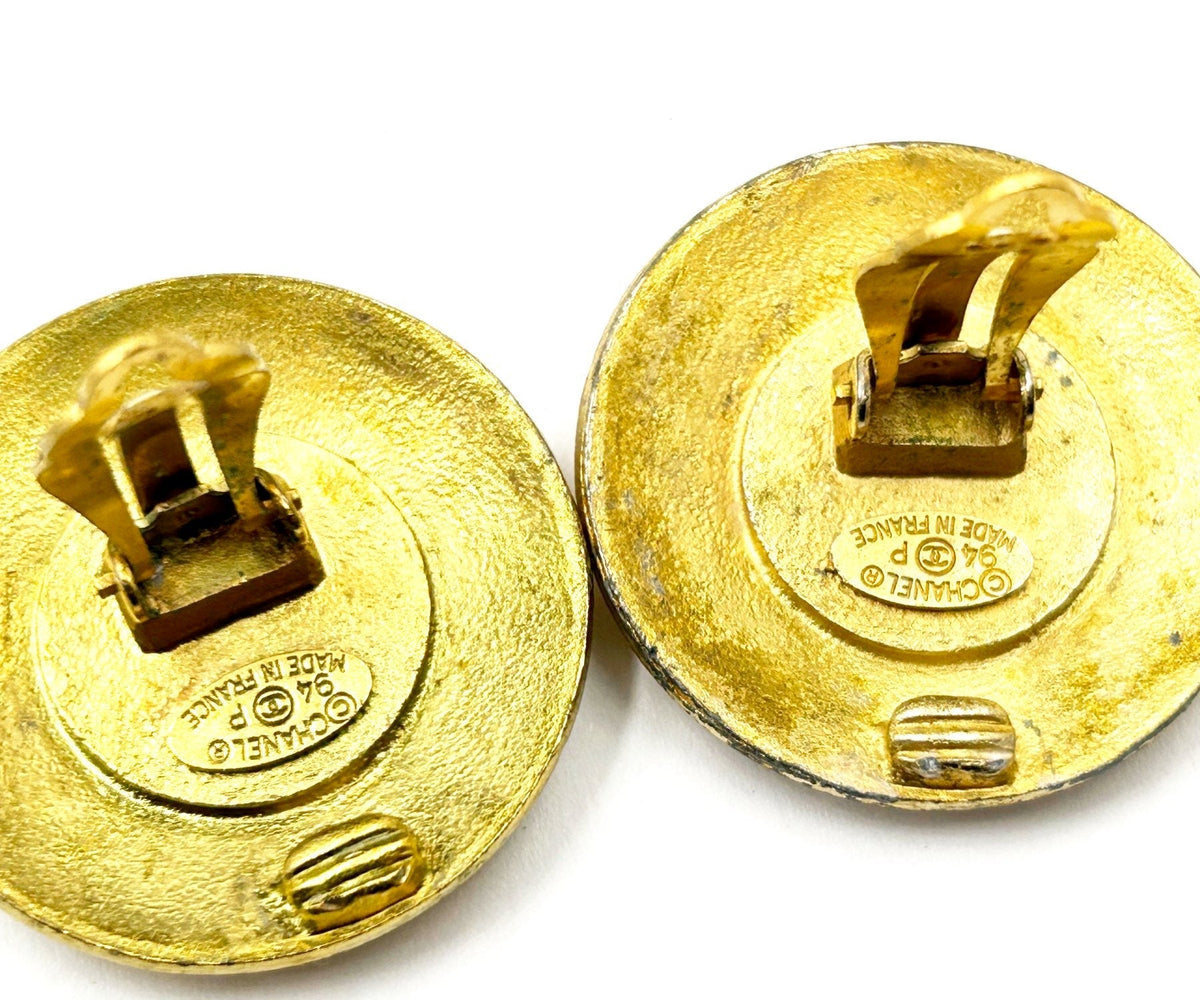 Top Quality Chanel Gold Plated CC White Disc Clip On Earrings
