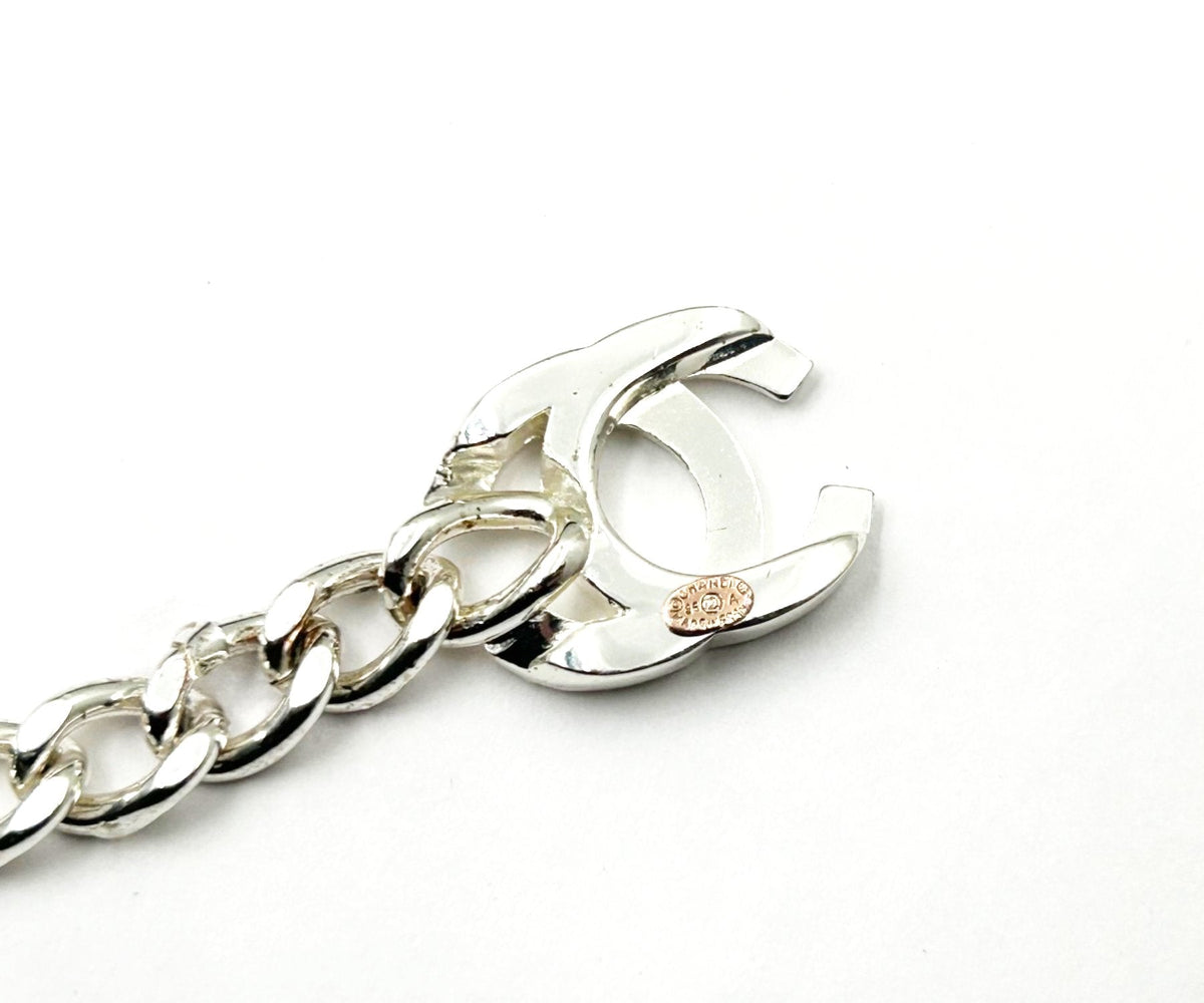 CHANEL Rare Vintage Silver CC Small Turnlock Chain Choker Necklace