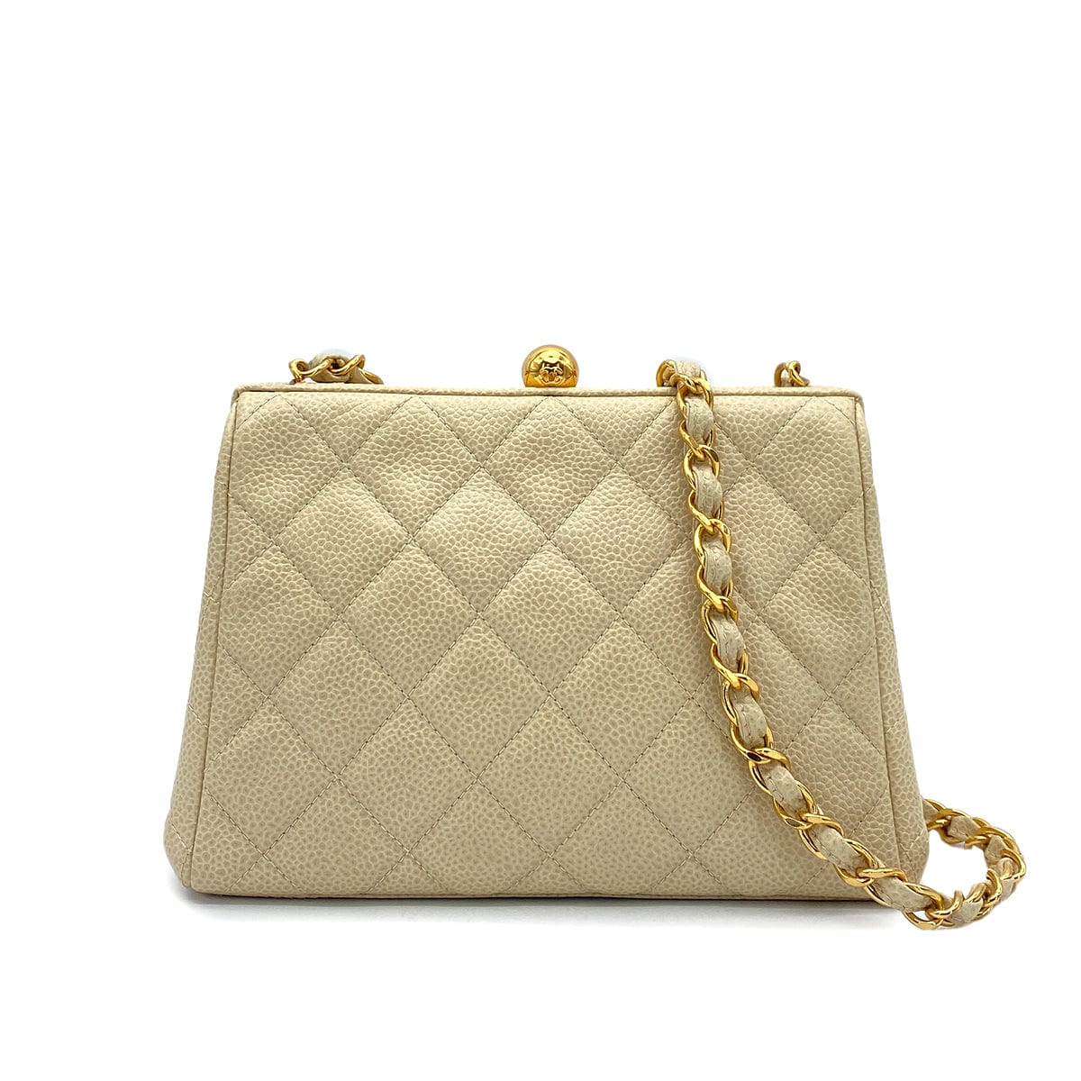 CHANEL VINTAGE MATELASSE CHAIN SHOULDER BAG BEIGE CAVIAR SKIN 90266244