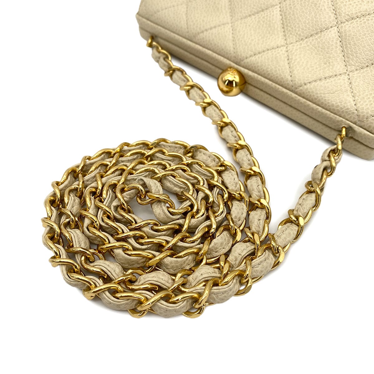 CHANEL VINTAGE MATELASSE CHAIN SHOULDER BAG BEIGE CAVIAR SKIN 90266244