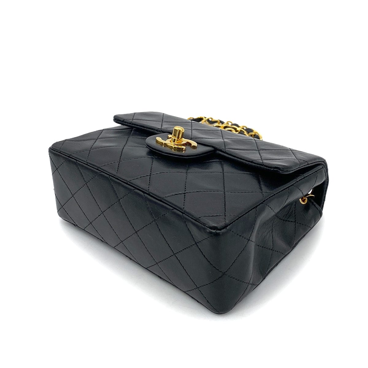 CHANEL VINTAGE MINI SQUARE 17 CHAIN SHOULDER BAG BLACK LAMB SKIN 90255867