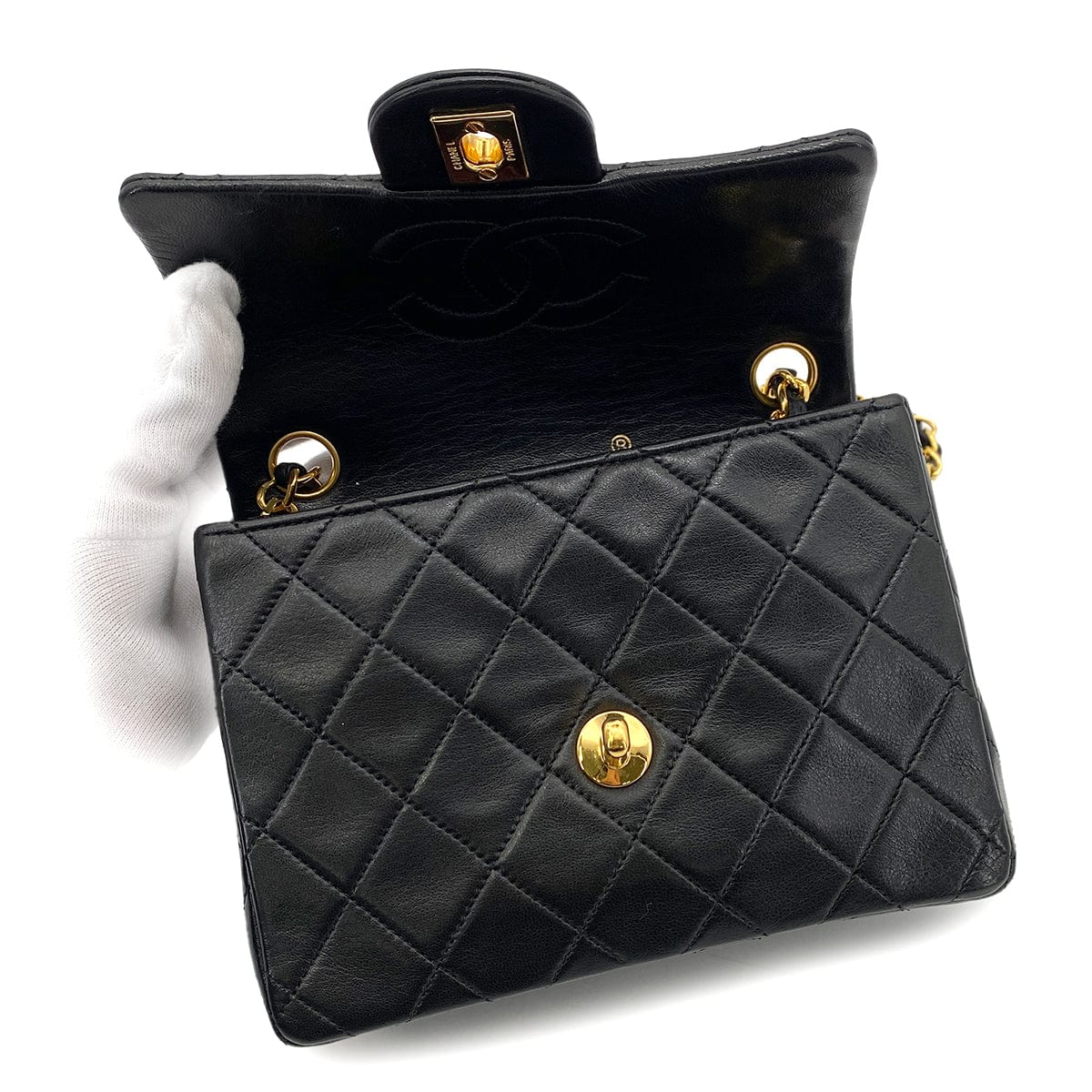 CHANEL VINTAGE MINI SQUARE 17 CHAIN SHOULDER BAG BLACK LAMB SKIN 90255867