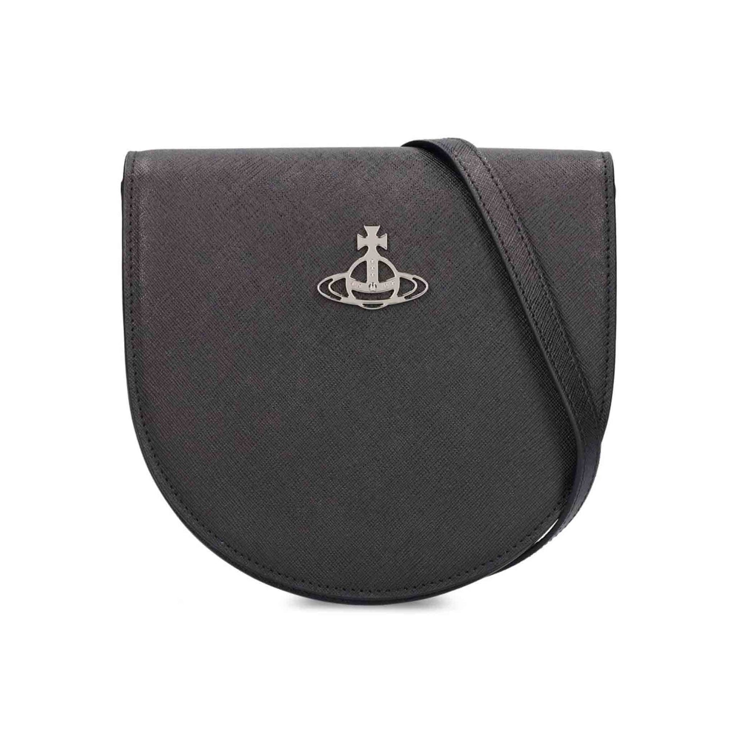 Vivienne Westwood Saffiano Leather Saddle Crossbody in Black