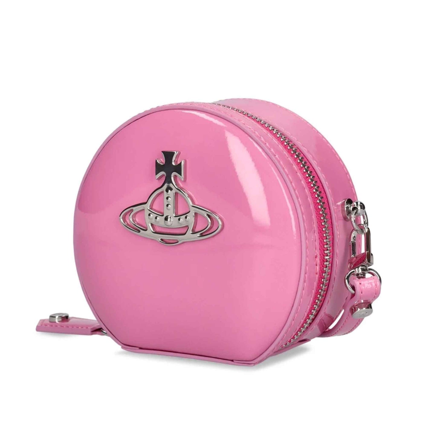Vivienne Westwood Shiny Patent Mini Round Crossbody in Pink