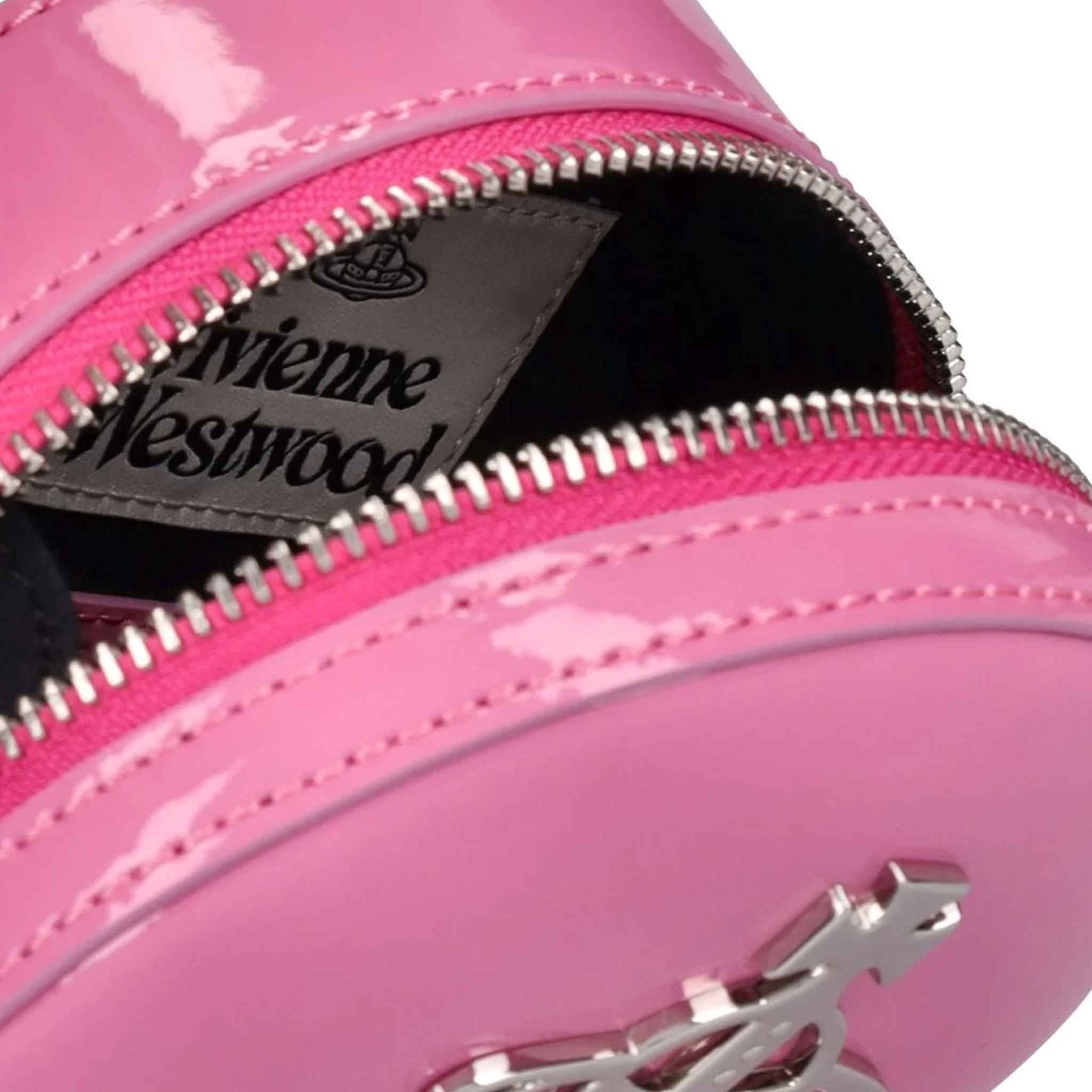Vivienne Westwood Shiny Patent Mini Round Crossbody in Pink