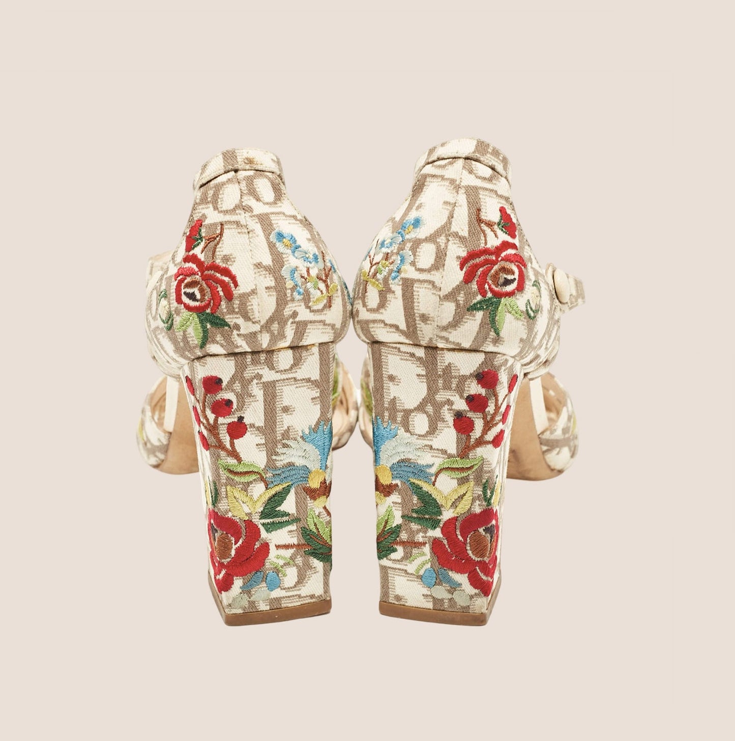 CHRISTIAN DIOR BEIGE DIORISSIMO FLORAL EMBROIDERED MARY JANE PUMPS
