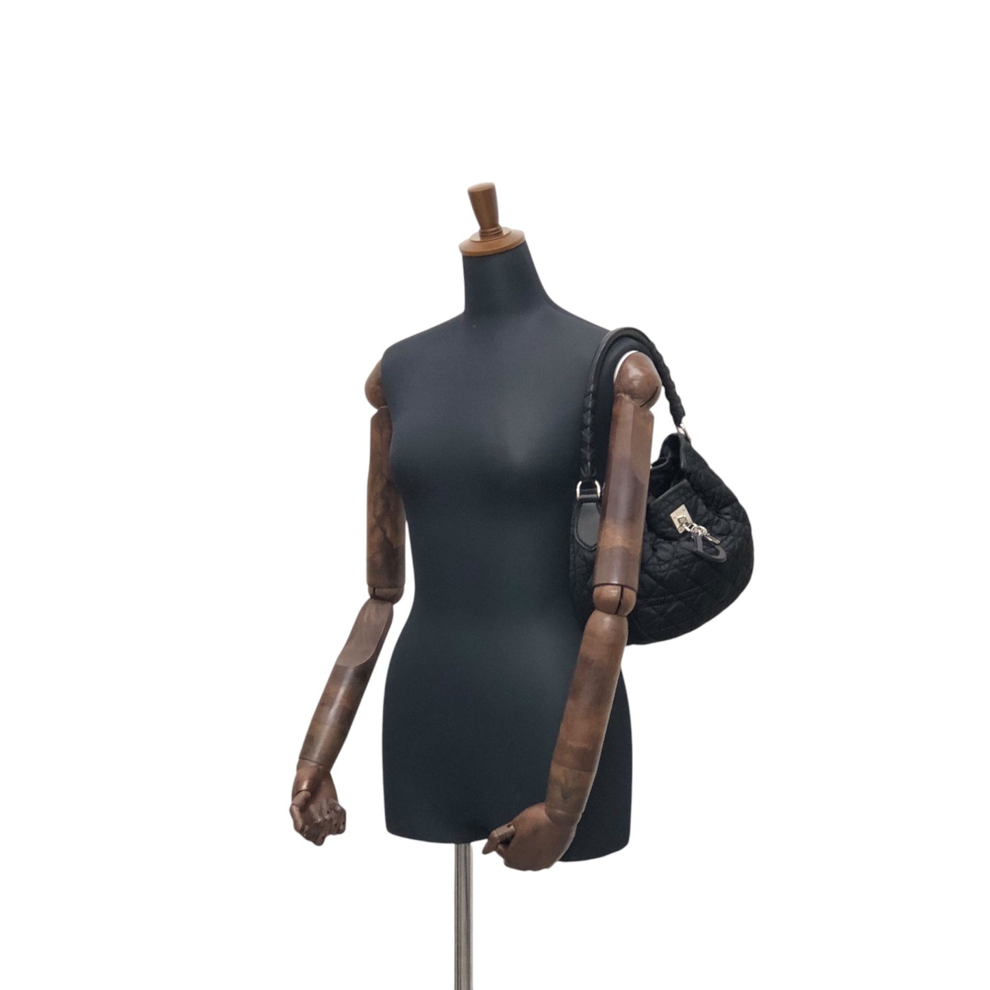 Christian Dior Cannage Logo Charm Shoulder bag Hobobag Black Vintage j5gaea