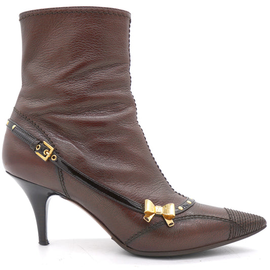 Brown Bow Detail Ankle Zipper Boots 37.5