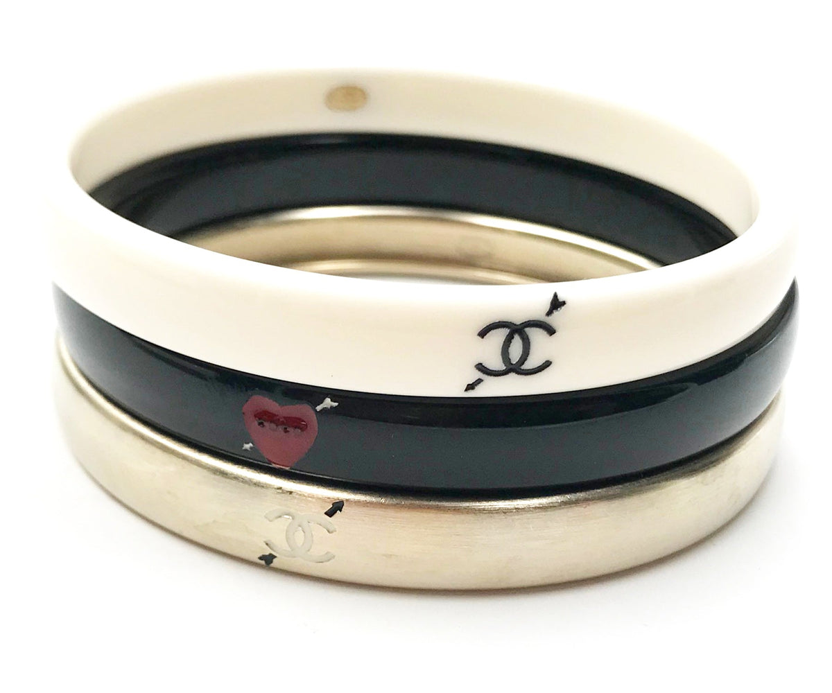 Top Quality Chanel Gold Ivory Black Love Arrow CC Bracelet Bangle