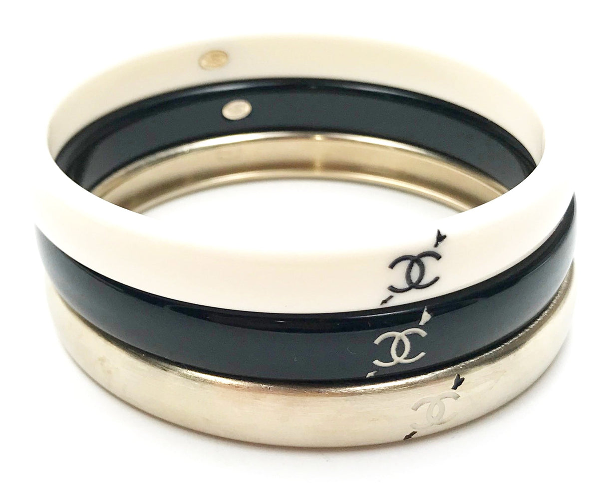 Top Quality Chanel Gold Ivory Black Love Arrow CC Bracelet Bangle