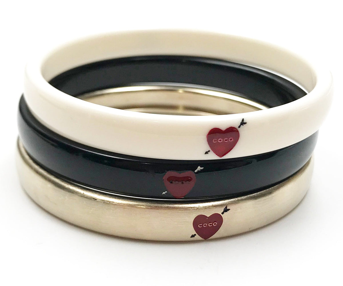 Top Quality Chanel Gold Ivory Black Love Arrow CC Bracelet Bangle